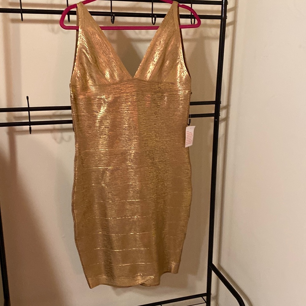 Shiny Gold Body-Con Dress (Formal) L
